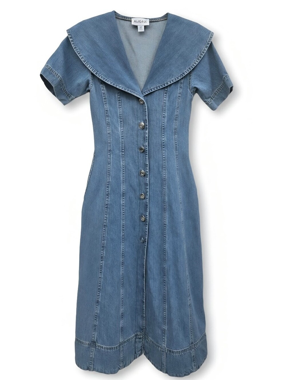 ALIGNE Sparrow Light Blue Denim Shawl Collar Midi Dress Women's size 2